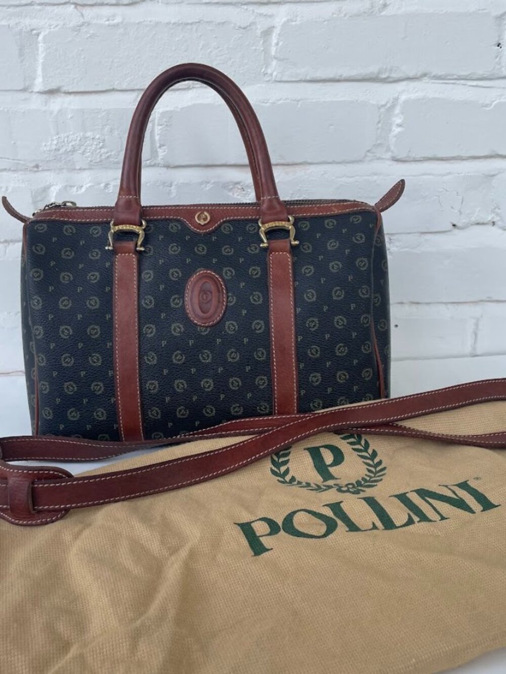 Vintage Pollini Monogram Canvas & Leather Boston Satchel — Made in Italy